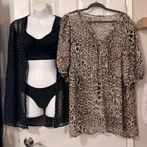 Two Sheer Beach Pool Swimsuit Coverup Tops Blouses Leopard & Polka Dot